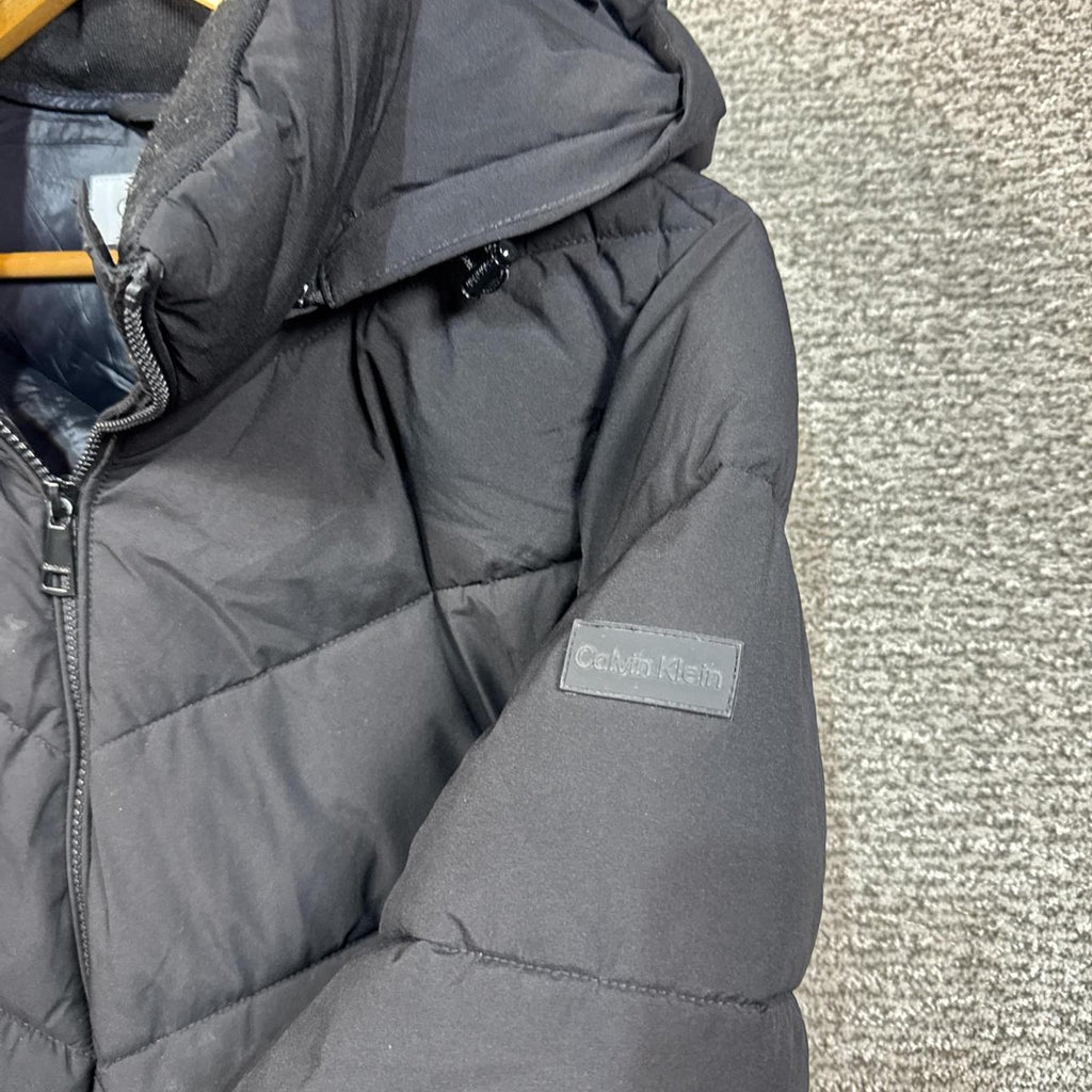 Calvin Klein Black puffer coat with fur hood