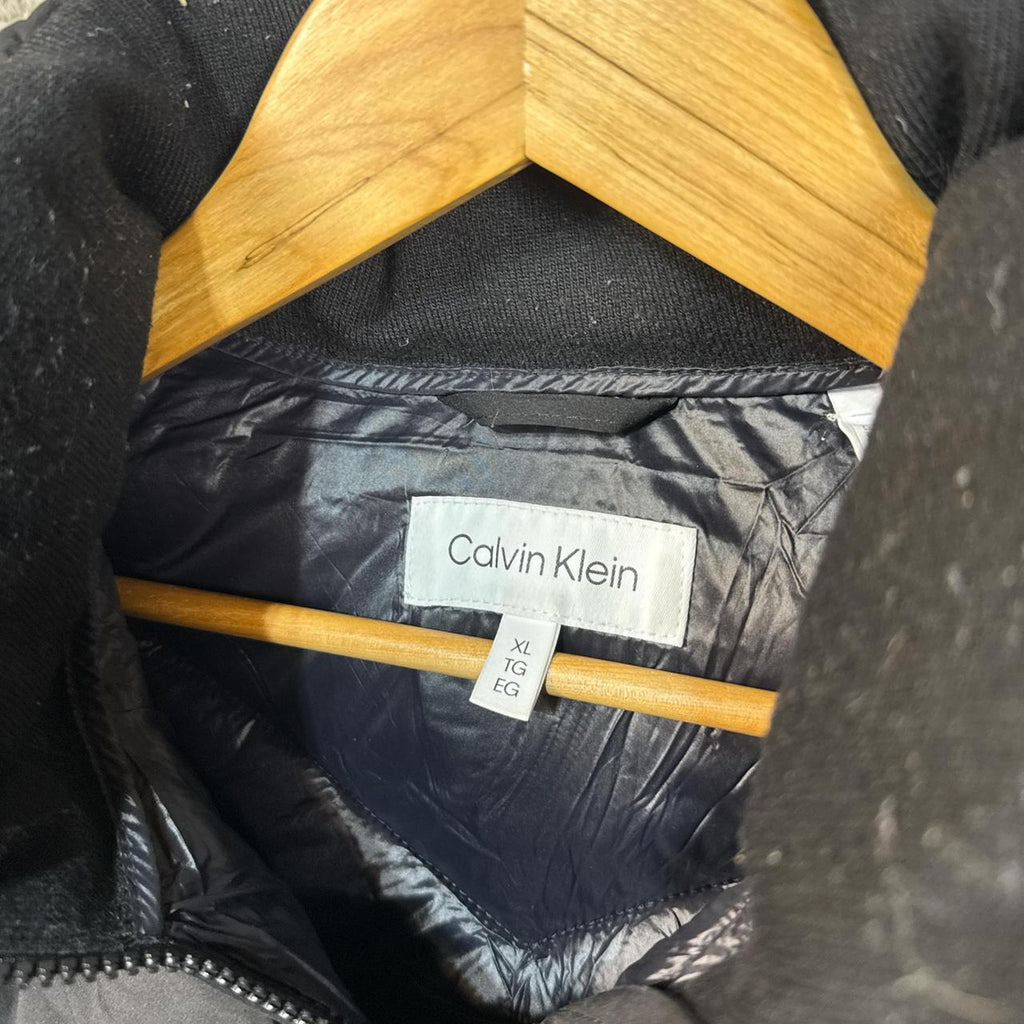 Calvin Klein Black puffer coat with fur hood