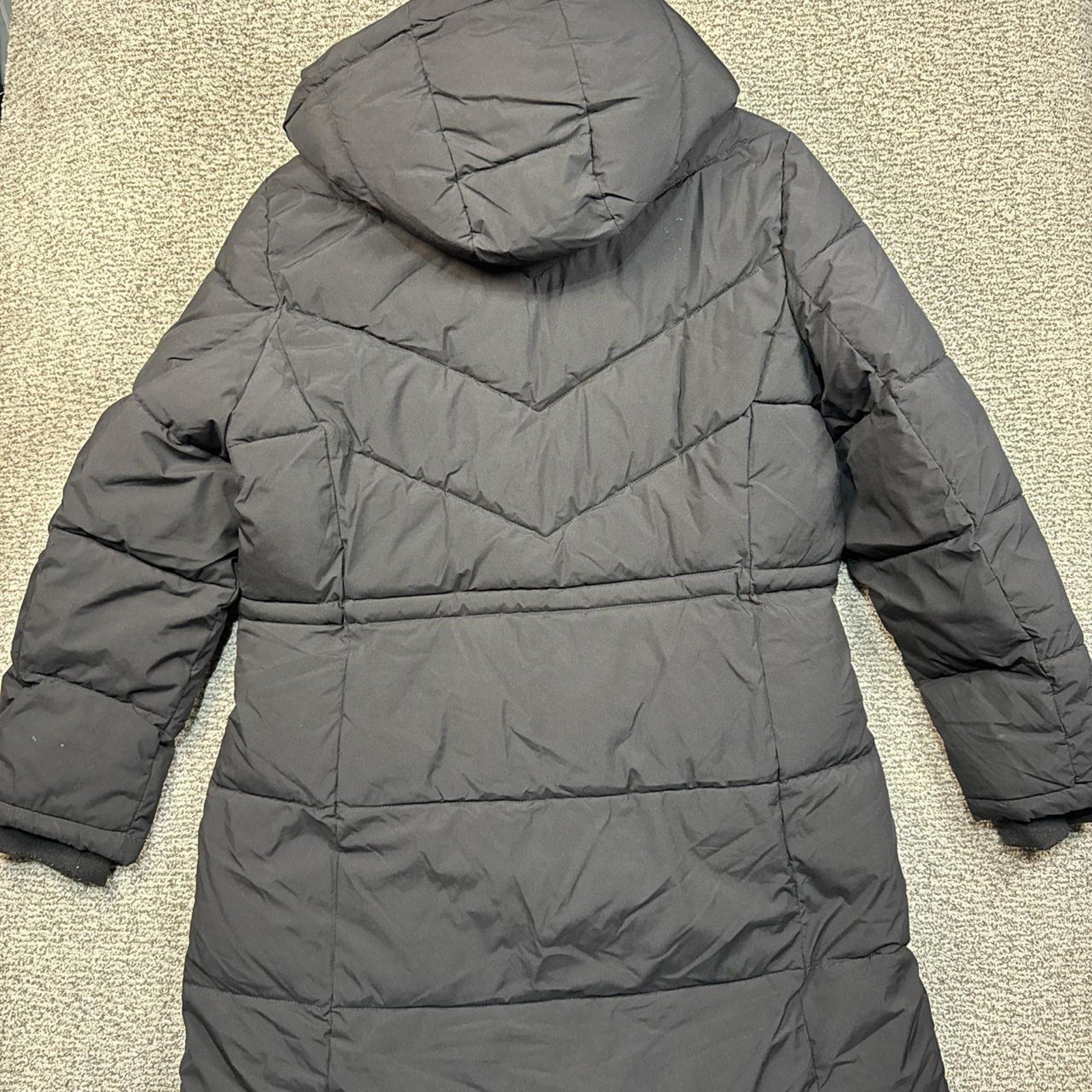 Calvin Klein Black puffer coat with fur hood