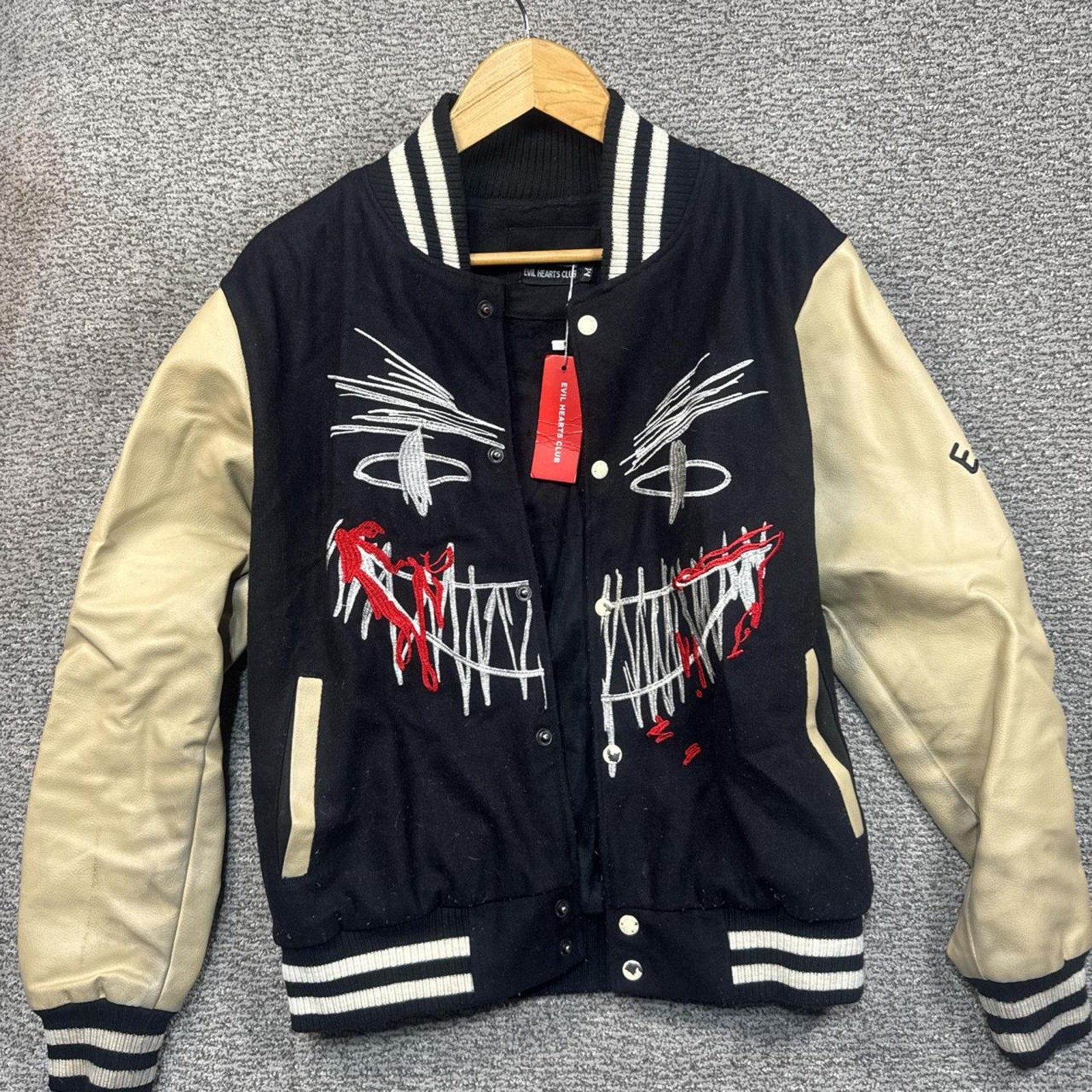 Mens Black and cream varsity jacket Size Medium