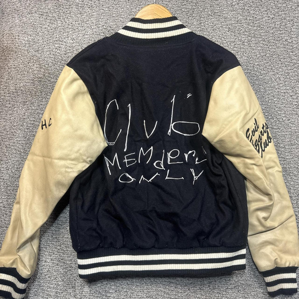 Mens Black and cream varsity jacket Size Medium
