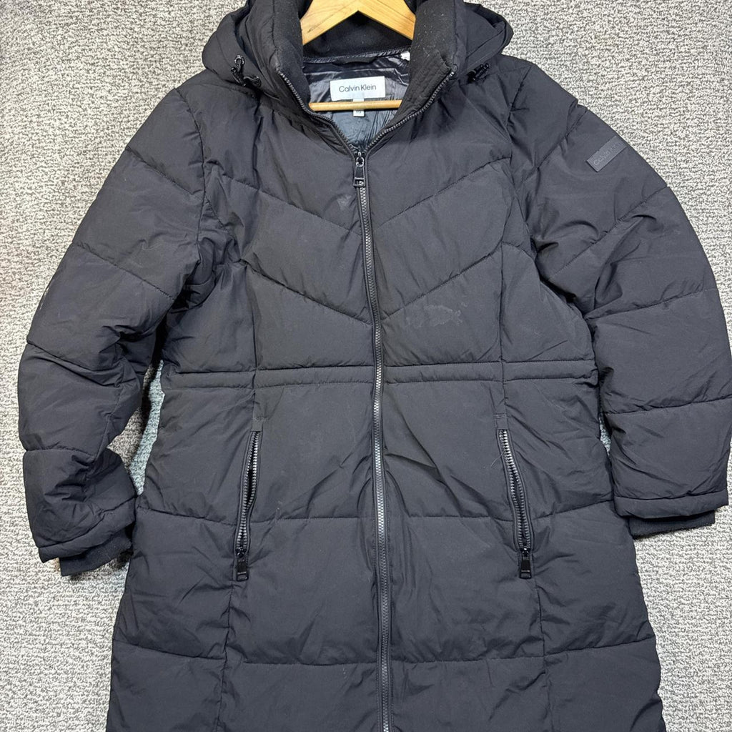 Calvin Klein Black puffer coat with fur hood
