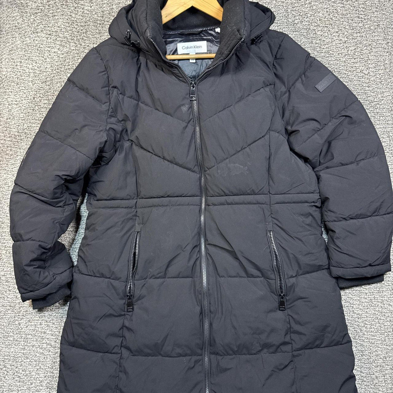 Calvin Klein Black puffer coat with fur hood