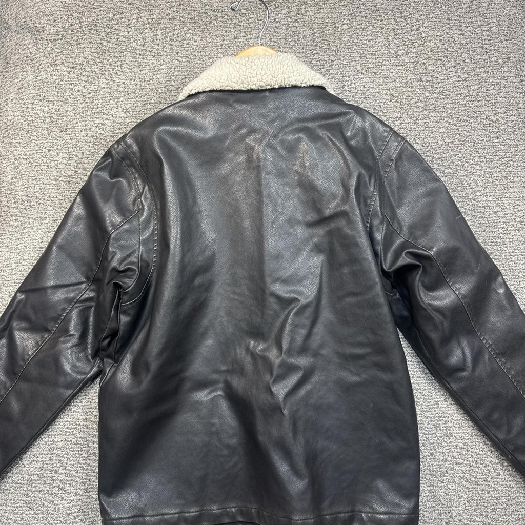 Brown leather jacket with white
