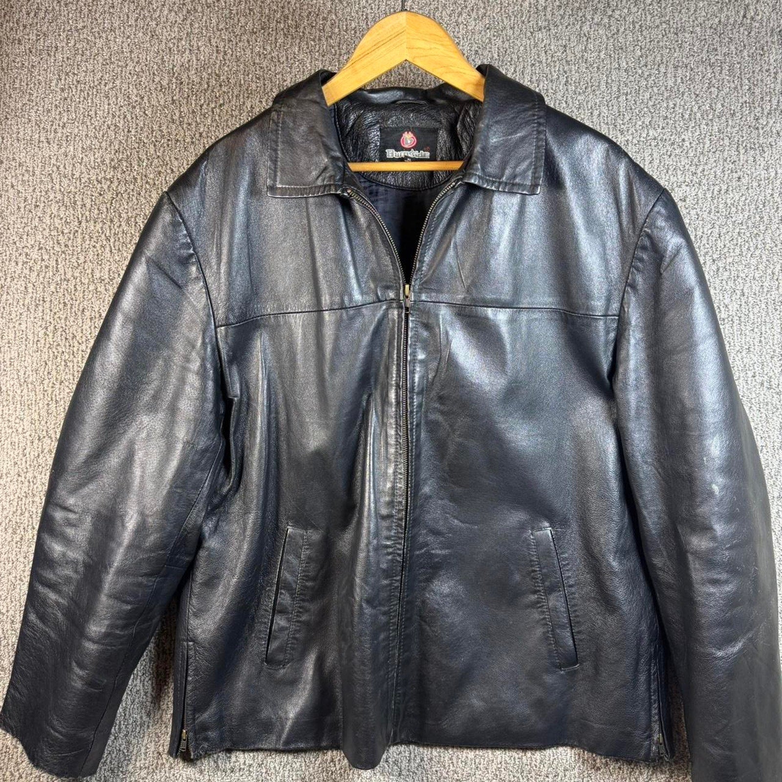 Black leather bomber jacket