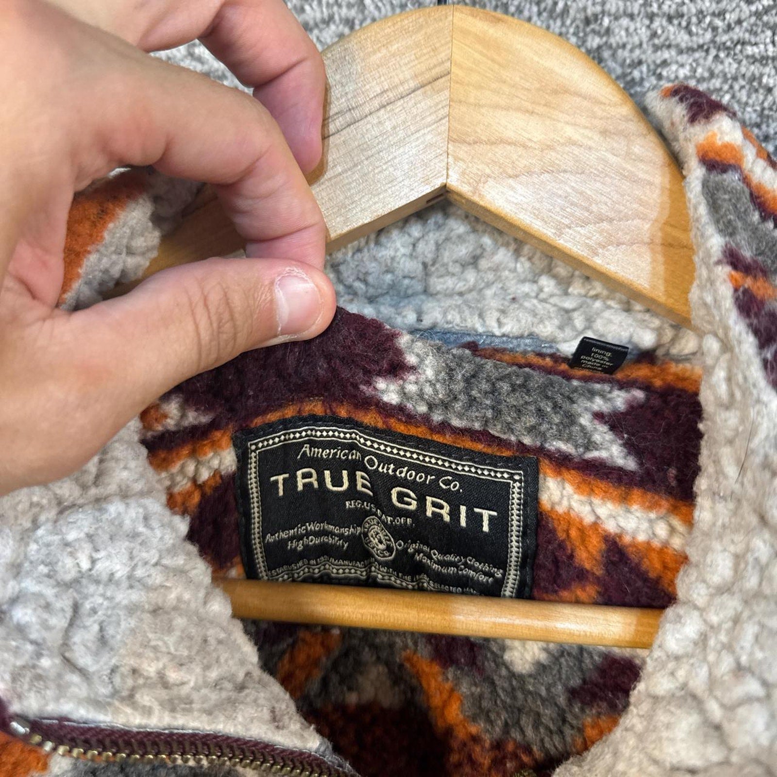 Mens Orange and Brown True grit sherpa lined jacket Size Large